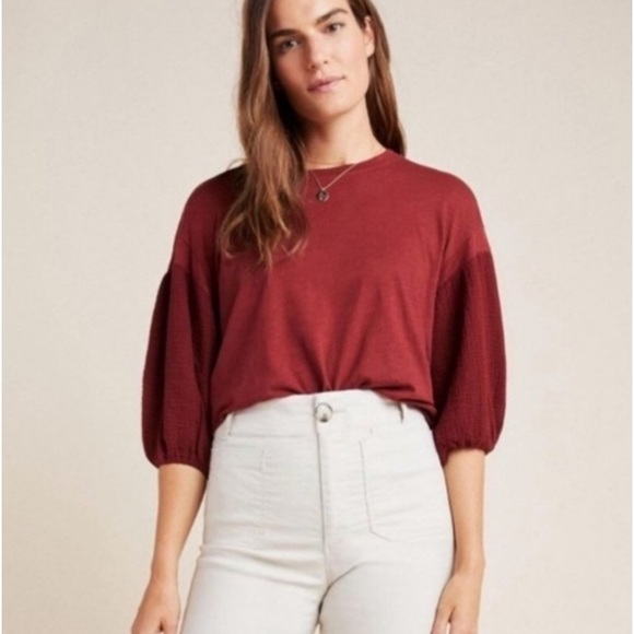 ✨SALE✨Anthropologie Velvet by Graham & Spencer Burgundy Top - Picture 1 of 6